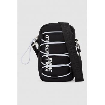 Geanta crossbody cu logo si bareta ajustabila - Negru