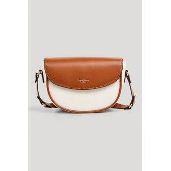 Geanta crossbody cu model in doua tonuri si clapa - Maro scortisoara/Crem