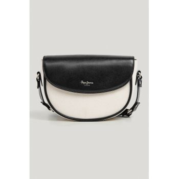Geanta crossbody cu model in doua tonuri si clapa - Negru/Crem