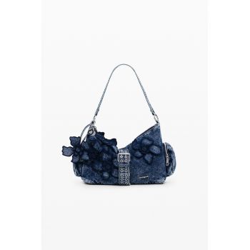 Geanta crossbody de denim - Albastru melange/Bleumarin
