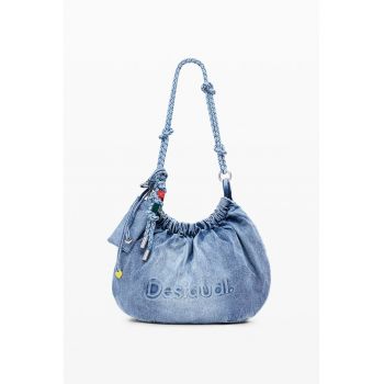 Geanta crossbody de denim cu imprimeu logo - Albastru deschis melange