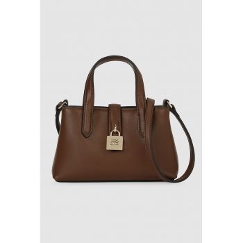 Geanta crossbody de piele cu buzunar cu fermoar - Maro pamantiu