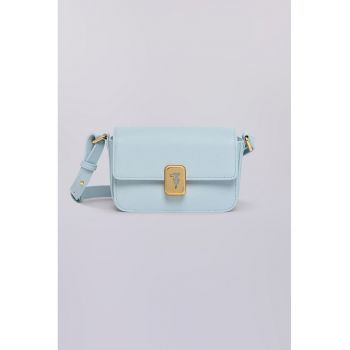 Geanta crossbody de piele cu clapa - Albastru glaciar