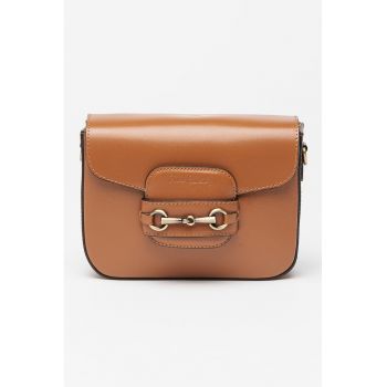 Geanta crossbody de piele cu logo - Negru/Caramel