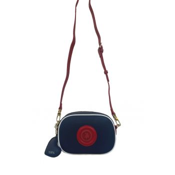 Geanta crossbody de piele ecologica - Rosu/Alb/Albastru inchis