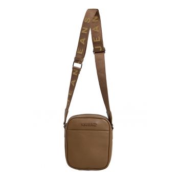 Geanta crossbody din piele ecologica cu bareta cu model logo - Caramel