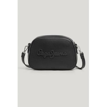 Geanta crossbody din piele ecologica cu imprimeu logo - Negru
