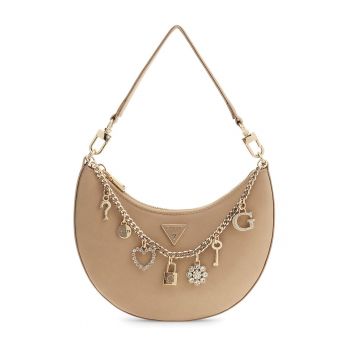 Geanta cu bareta de umar si aplicatie decorativa din lant Tasmin - Bej