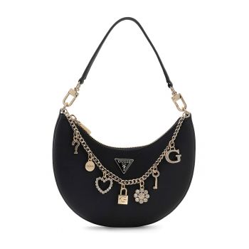 Geanta cu bareta de umar si aplicatie decorativa din lant Tasmin - Negru