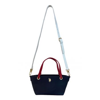 Geanta cu maner si logo - Rosu/Alb/Bleumarin