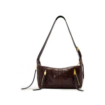 Geanta de piele cu bareta ajustabila de umar Jean Rey - Maro cognac
