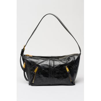 Geanta de piele cu bareta ajustabila de umar Jean Rey - Negru