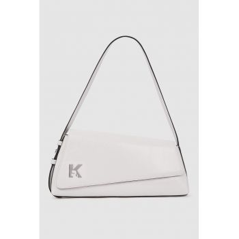 Geanta de piele cu bareta de umar si clapa - Alb murdar