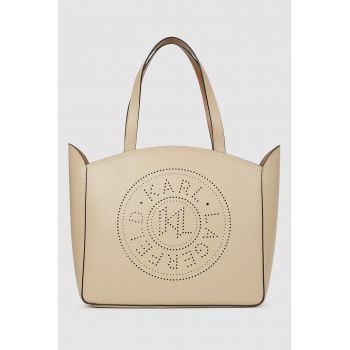 Geanta de piele cu maner si logo cu perforatii