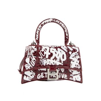 Geanta de piele cu model text Hourglass Graffiti