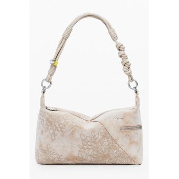 Geanta de piele ecologica cu bareta de umar - model - si buzunar lateral - Crem