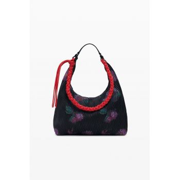 Geanta de piele ecologica cu bareta de umar - Negru/Rosu corai/Roz