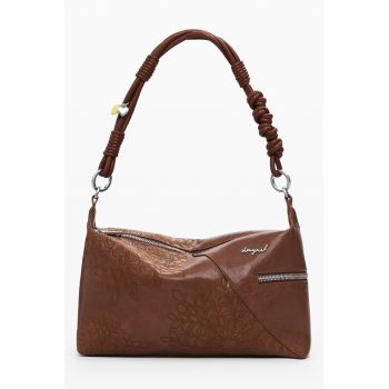 Geanta de piele ecologica cu bareta de umar si buzunar lateral - Caramel