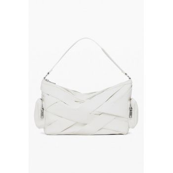 Geanta de piele ecologica cu bareta de umar si buzunare laterale - Alb