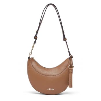 Geanta de piele ecologica cu canaf - in forma de semiluna - Caramel