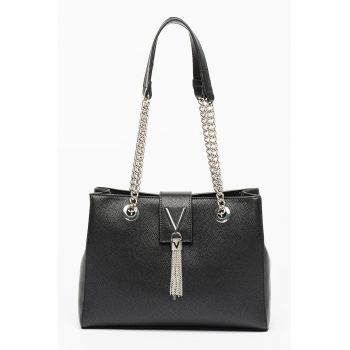 Geanta de piele ecologica cu manere din lant Divina - Negru