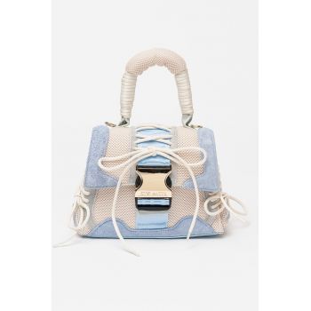 Geanta de umar cu sireturi decorative Diego - Albastru pastel/Alb fildes