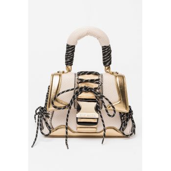 Geanta de umar cu sireturi decorative Diego - Negru/Bej deschis