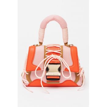 Geanta de umar cu sireturi decorative Diego - Rosu vermillion/Roz pal