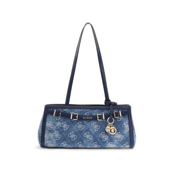 Geanta din denim cu maner si model monograma Dovie - Albastru