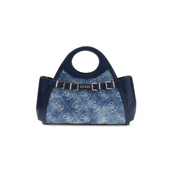 Geanta din denim cu maner si model monograma Dovie - Bleumarin