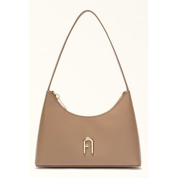 Geanta din piele cu bareta de umar si aplicatie logo metalica