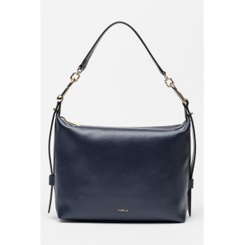 Geanta din piele cu bareta detasabila de umar si model uni - Bleumarin