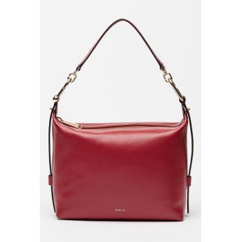 Geanta din piele cu bareta detasabila de umar si model uni - Rosu