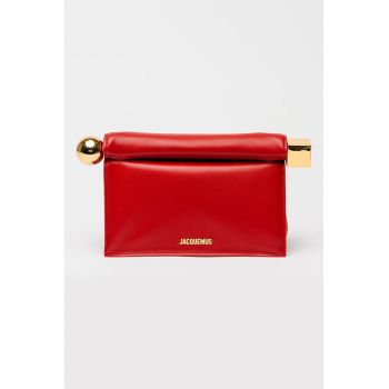 Geanta din piele cu maner si detaliu cu logo metalic Pochette Rond Carre - Rosu inchis