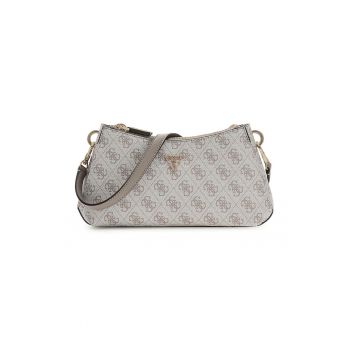 Geanta din piele ecologica cu bareta de umar si logo - Gri