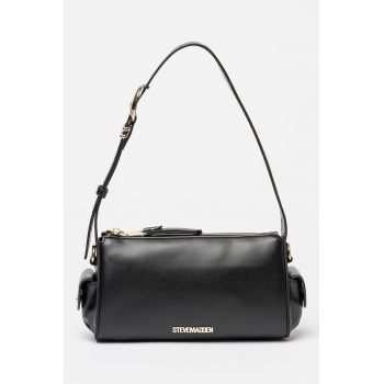 Geanta din piele ecologica cu bareta de umar si logo metalic - Negru