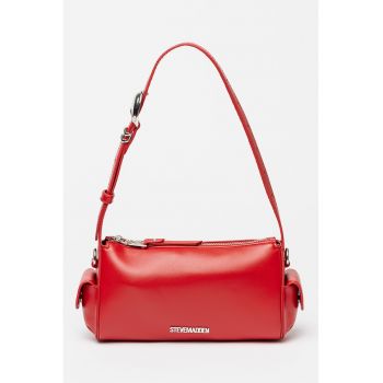 Geanta din piele ecologica cu bareta de umar si logo metalic - Rosu inchis