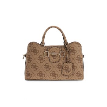 Geanta din piele ecologica cu bareta de umar si model monograma Janie - Maro camel