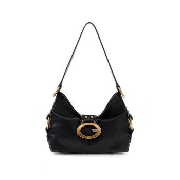 Geanta din piele ecologica cu bareta de umar si monograma metalica Camden - Negru