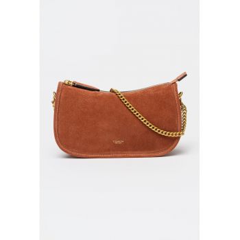Geanta din piele intoarsa cu bareta de umar si lant detasabil Waverly - Caramiziu