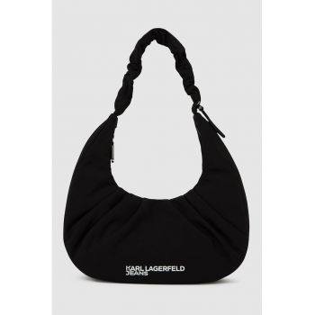 Geanta hobo din material textil cu logo - Negru