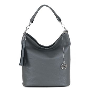 Geanta hobo din piele cu accesoriu cu canaf Sabaudia - Gri