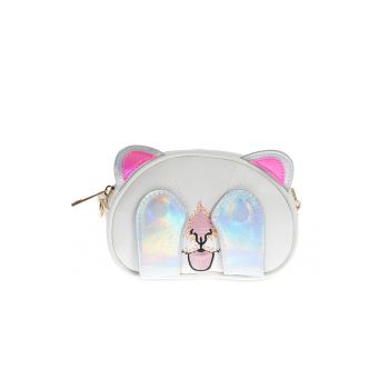 Geanta mini cu design pisica si detalii holografice