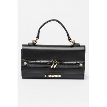 Geanta-plic din piele ecologica cu bareta detasabila din lant - Negru