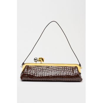 Geanta plic din piele The Salon - Maro inchis