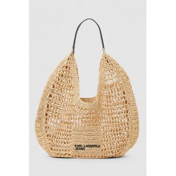 Geanta shopper din paie de hartie - Negru/Maro nisip