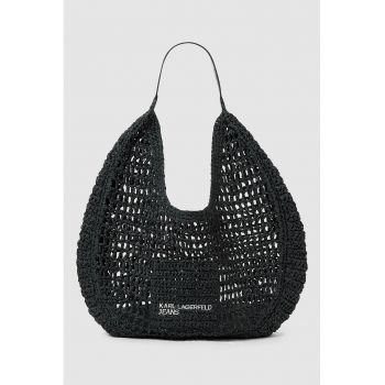 Geanta shopper din paie de hartie - Negru