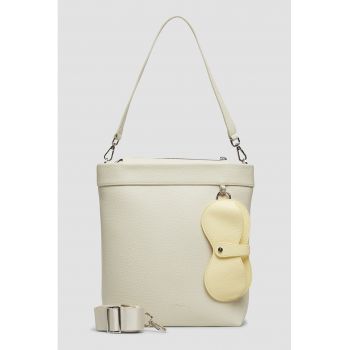 Geanta tote din piele ecologica cu bareta detasabila de umar - Alb fildes