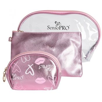 Portfard Travel Transparent / Pink, SensoPRO Liberty, Set 3 Bucati