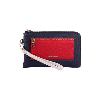 Portofel cu bareta pentru incheietura si aspect granulat - Rosu/Alb/Bleumarin